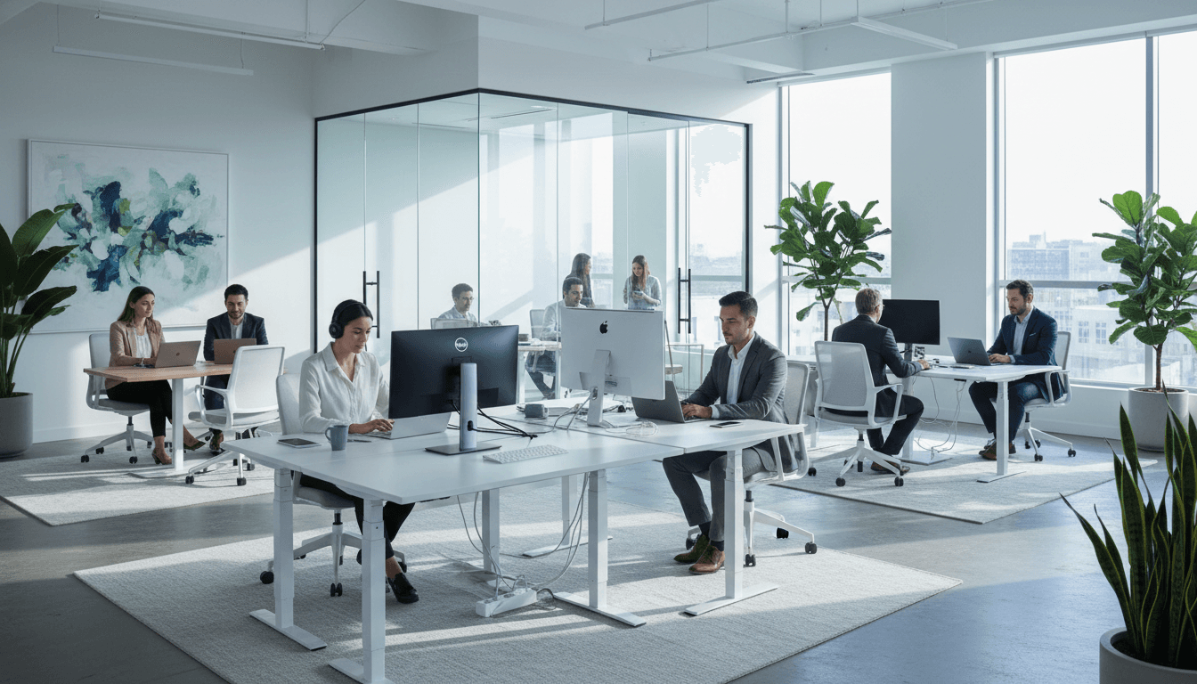 Professional workspace with AI-powered technology